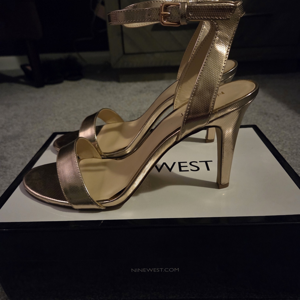 Nine West Shimmering Rose Gold Ankle Strap Heels